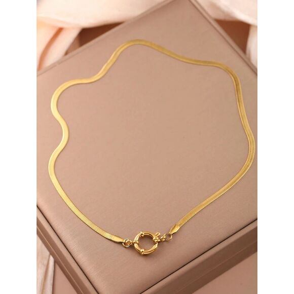 Gold Stainless Steel Herringbone 18" Chain Collar Necklace Adjustable Layer New - Picture 2 of 3